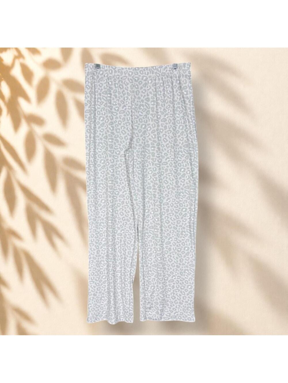 Rae Dunn. Pajama Pants Women M Medium Gray Animal Print Elastic Waist Satin